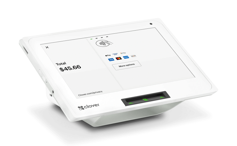 tap to pay tablet by clover with 45.66 total